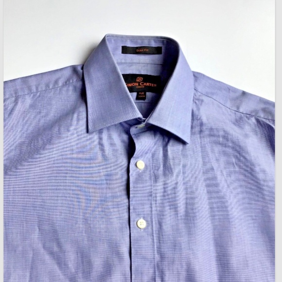 Simon Carter London classic blue fil a fil slim cotton shirt Sz 15 .5 ~39 cm - Picture 5 of 8